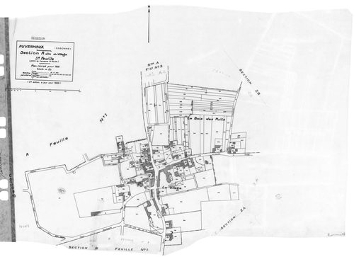 AUVERNAUX. - Cadastre révisé pour 1932 : plans de la section A le Village 1ère feuille, section B Portes 2ème feuille ; cadastre renouvelé pour 1966 : plans de la section ZA, section ZB, section ZC ; cadastre révisé pour 1932 mis à jour pour 1968 : plans 