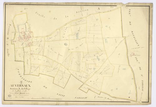 AUVERNAUX. -Section A - Village (le) 2, ech. 1/2500, coul., aquarelle, papier, 68x98 (1823). 