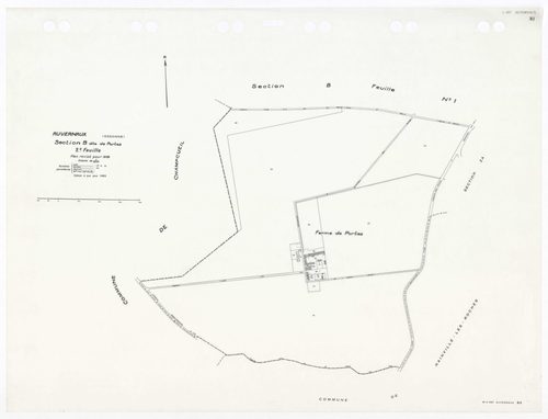 AUVERNAUX, plans minutes de conservation : tableau d'assemblage,1932, Ech. 1/5000 ; plans des sections A1, A3, B1, B2, 1932, Ech. 1/1250, sections ZA, ZB, ZC, 1966, Ech. 1/2000. Polyester. N et B. Dim. 105 x 80 cm [8 plans]. 