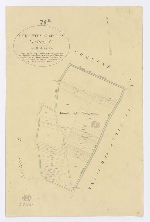 AUVERS-SAINT-GEORGES. -Section C, ech. 1/2500, coul., aquarelle, papier, 50x32 (1898). 