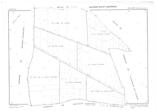 AUVERS-SAINT-GEORGES.- Cadastre révisé pour 1963 : plan du tableau d'assemblage, plans de la section AB, section AC, section AD, section D 1ère feuille, section D 2ème feuille, section F, section G, section ZA, section ZB, section ZC, section ZD, section 