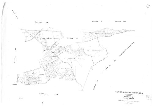 AUVERS-SAINT-GEORGES.- Cadastre révisé pour 1963 : plan du tableau d'assemblage, plans de la section AB, section AC, section AD, section D 1ère feuille, section D 2ème feuille, section F, section G, section ZA, section ZB, section ZC, section ZD, section 