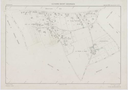 AUVERS-SAINT-GEORGES, plans minutes de conservation : tableau d'assemblage,1963, Ech. 1/10000 ; plans des sections D1, D2, F, G, 1963, Ech. 1/2500, sections AB, AC, ZA, ZD, 1963, Ech. 1/1000, sections AD, ZB, ZC, ZE, ZH, ZI, ZK, 1963, Ech. 1/2000. Polyest