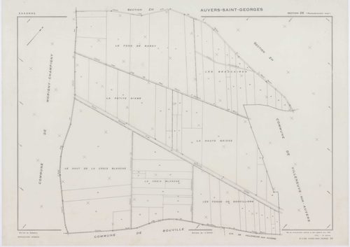 AUVERS-SAINT-GEORGES, plans minutes de conservation : tableau d'assemblage,1963, Ech. 1/10000 ; plans des sections D1, D2, F, G, 1963, Ech. 1/2500, sections AB, AC, ZA, ZD, 1963, Ech. 1/1000, sections AD, ZB, ZC, ZE, ZH, ZI, ZK, 1963, Ech. 1/2000. Polyest