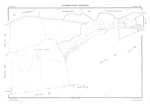 AUVERS-SAINT-GEORGES.- Cadastre révisé pour 1963 : plan du tableau d'assemblage, plans de la section AB, section AC, section AD, section D 1ère feuille, section D 2ème feuille, section F, section G, section ZA, section ZB, section ZC, section ZD, section 