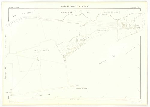 Plans minutes de conservation : AUVERS-SAINT-GEORGES : tableau d'assemblage, ech. 1/10000 (1963), sections ZE, ZH, ZI, ech. 1/2000 (1960) ; sections D1, D2, F, G, ech. 1/2500 (1963), sections AB, AC, ZA, ZD, ech. 1/1000 (1963), sections AD, ZB, ZC, ZE, ZH