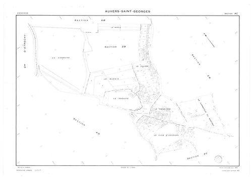 AUVERS-SAINT-GEORGES.- Cadastre révisé pour 1963 : plan du tableau d'assemblage, plans de la section AB, section AC, section AD, section D 1ère feuille, section D 2ème feuille, section F, section G, section ZA, section ZB, section ZC, section ZD, section 
