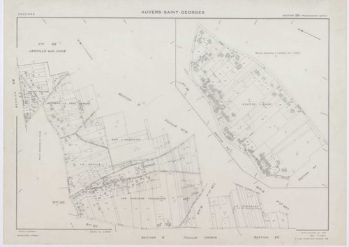 AUVERS-SAINT-GEORGES, plans minutes de conservation : tableau d'assemblage,1963, Ech. 1/10000 ; plans des sections D1, D2, F, G, 1963, Ech. 1/2500, sections AB, AC, ZA, ZD, 1963, Ech. 1/1000, sections AD, ZB, ZC, ZE, ZH, ZI, ZK, 1963, Ech. 1/2000. Polyest
