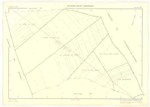 Plans minutes de conservation : AUVERS-SAINT-GEORGES : tableau d'assemblage, ech. 1/10000 (1963), sections ZE, ZH, ZI, ech. 1/2000 (1960) ; sections D1, D2, F, G, ech. 1/2500 (1963), sections AB, AC, ZA, ZD, ech. 1/1000 (1963), sections AD, ZB, ZC, ZE, ZH
