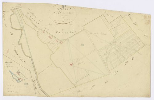 AUVERS-SAINT-GEORGES. -Section D - Village (le), 1, ech. 1/1250, coul., aquarelle, papier, 62x94 (sd). 