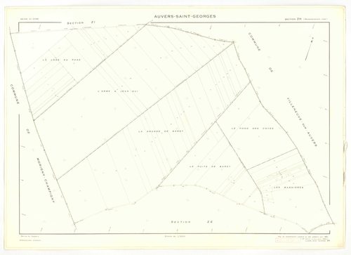 Plans minutes de conservation : AUVERS-SAINT-GEORGES : tableau d'assemblage, ech. 1/10000 (1963), sections ZE, ZH, ZI, ech. 1/2000 (1960) ; sections D1, D2, F, G, ech. 1/2500 (1963), sections AB, AC, ZA, ZD, ech. 1/1000 (1963), sections AD, ZB, ZC, ZE, ZH