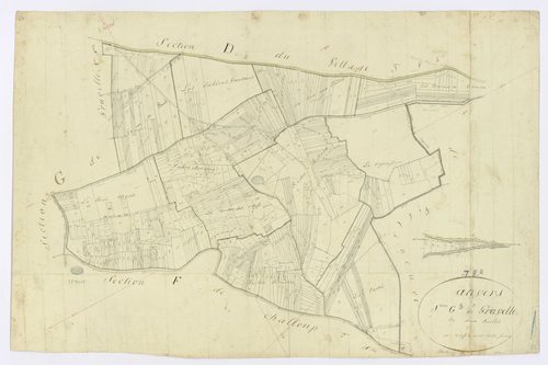 AUVERS-SAINT-GEORGES. -Section G - Gravelle, 2, ech. 1/2500, coul., aquarelle, papier, 61x90 (sd). 