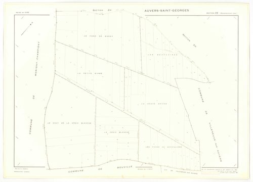 Plans minutes de conservation : AUVERS-SAINT-GEORGES : tableau d'assemblage, ech. 1/10000 (1963), sections ZE, ZH, ZI, ech. 1/2000 (1960) ; sections D1, D2, F, G, ech. 1/2500 (1963), sections AB, AC, ZA, ZD, ech. 1/1000 (1963), sections AD, ZB, ZC, ZE, ZH