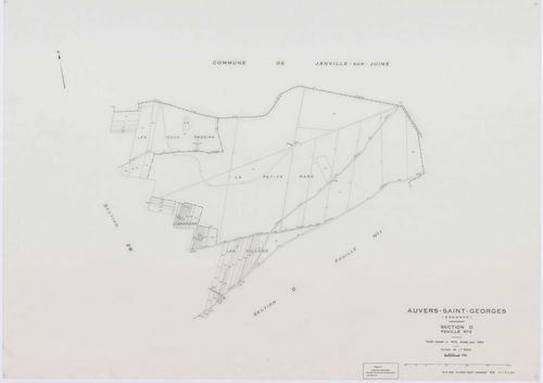 AUVERS-SAINT-GEORGES, plans minutes de conservation : tableau d'assemblage,1963, Ech. 1/10000 ; plans des sections D1, D2, F, G, 1963, Ech. 1/2500, sections AB, AC, ZA, ZD, 1963, Ech. 1/1000, sections AD, ZB, ZC, ZE, ZH, ZI, ZK, 1963, Ech. 1/2000. Polyest