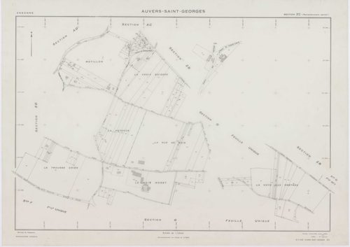 AUVERS-SAINT-GEORGES, plans minutes de conservation : tableau d'assemblage,1963, Ech. 1/10000 ; plans des sections D1, D2, F, G, 1963, Ech. 1/2500, sections AB, AC, ZA, ZD, 1963, Ech. 1/1000, sections AD, ZB, ZC, ZE, ZH, ZI, ZK, 1963, Ech. 1/2000. Polyest