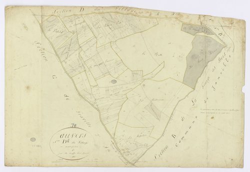 AUVERS-SAINT-GEORGES. -Section D - Village (le), 4, ech. 1/2500, coul., aquarelle, papier, 64x93 (sd). 