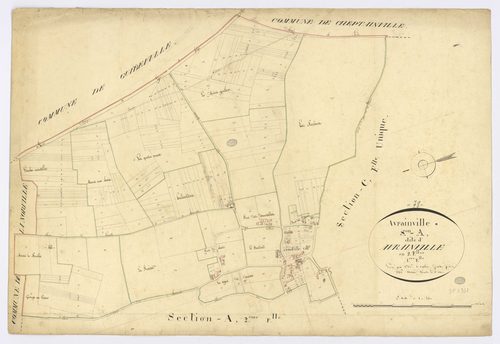 AVRAINVILLE. - Section A - d'Avrainville, 1, ech. 1/2500, coul., aquarelle, papier, 68x99 (1820). 