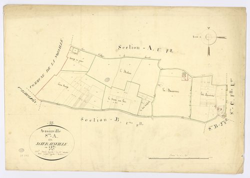 AVRAINVILLE. - Section A - d'Avrainville, 2, ech. 1/2500, coul., aquarelle, papier, 68x96 (1820). 