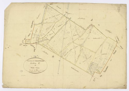BALLAINVILLIERS. - Section C - Poirier Cadard (le), ech. 1/2500, coul., aquarelle, papier, 66x95 (1811). 
