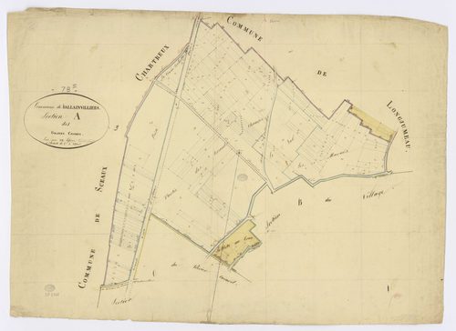 BALLAINVILLIERS. - Section A - Grands Champs (les), ech. 1/2500, coul., aquarelle, papier, 67x93 (1811). 
