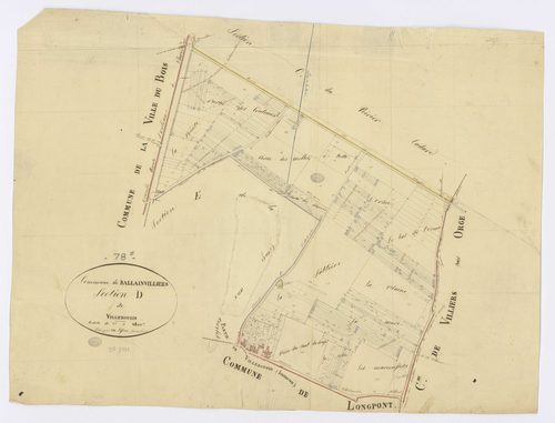 BALLAINVILLIERS. - Section D - Ville-Bousin, ech. 1/2500, coul., aquarelle, papier, 65x85 (1811). 
