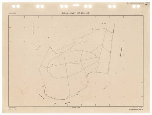 BALLANCOURT, plans minutes de conservation : tableau d'assemblage,1988, Ech. 1/10000 ; plans des sections AA, AB, AD, AN, AO, AP, AR, AS, AT, AV, AW, AX, AY, AZ, BA, BC, BD, 1988, Ech. 1/1000, sections AE, AH, AI, AM, 1988, Ech. 1/2000, sections ZA, ZB, Z