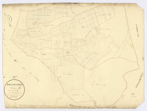 BALLANCOURT-SUR-ESSONNE. - Section C - Vallée (la), 2, ech. 1/2500, coul., aquarelle, papier, 71x92 (1823). 
