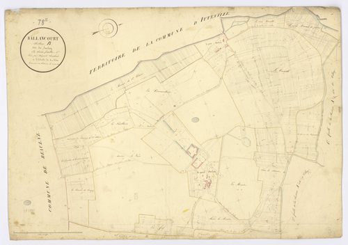 BALLANCOURT-SUR-ESSONNE. - Section B - Saulçay (le), 1, ech. 1/2500, coul., aquarelle, papier, 70x97 (1823). 