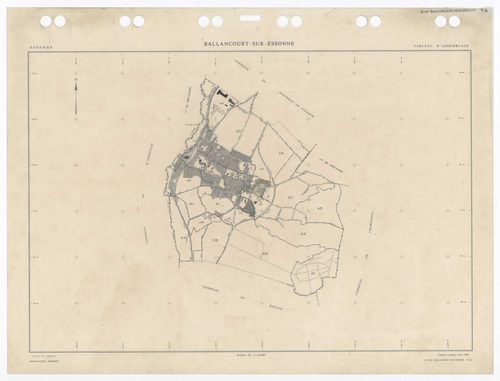 BALLANCOURT, plans minutes de conservation : tableau d'assemblage,1988, Ech. 1/10000 ; plans des sections AA, AB, AD, AN, AO, AP, AR, AS, AT, AV, AW, AX, AY, AZ, BA, BC, BD, 1988, Ech. 1/1000, sections AE, AH, AI, AM, 1988, Ech. 1/2000, sections ZA, ZB, Z