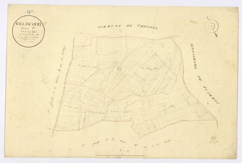 BALLANCOURT-SUR-ESSONNE. - Section C - Vallée (la), 1, ech. 1/2500, coul., aquarelle, papier, 65x95 (1823). 