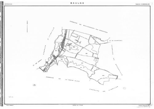 BAULNE. - Cadastre révisé pour 1960 : plan du tableau d'assemblage, plans de la section AH, section ZA, section ZB, section ZD, [5 plans]. 