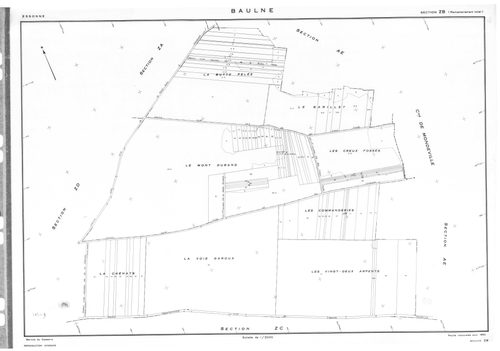 BAULNE. - Cadastre révisé pour 1960 : plan du tableau d'assemblage, plans de la section AH, section ZA, section ZB, section ZD, [5 plans]. 