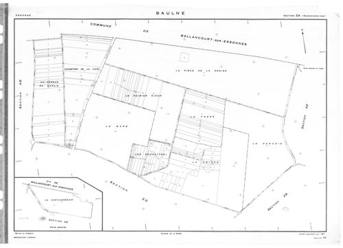 BAULNE. - Cadastre révisé pour 1960 : plan du tableau d'assemblage, plans de la section AH, section ZA, section ZB, section ZD, [5 plans]. 