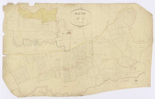BAULNE. - Section A - Eglise (l'), ech. 1/2500, coul., aquarelle, papier, 65x102 (1817). 