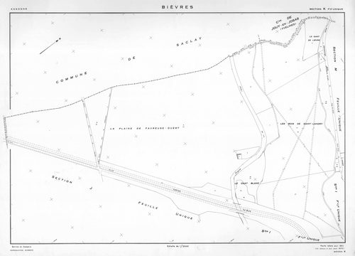 BIEVRES. - Plan établi pour 1954, à jour pour 1975 (2ème, 3ème édition) : plans du tableau d'assemblage, des sections A-N. [15 plans]. 