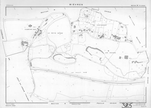 BIEVRES. - Plan établi pour 1954, à jour pour 1975 (2ème, 3ème édition) : plans du tableau d'assemblage, des sections A-N. [15 plans]. 
