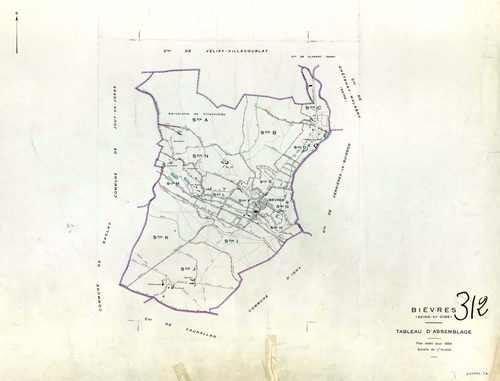 BIEVRES. - Plan établi pour 1954, à jour pour 1975 (2ème, 3ème édition) : plans du tableau d'assemblage, des sections A-N. [15 plans]. 