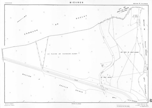 BIEVRES. - Cadastre établi pour 1954, à jour pour 1975 (2ème édition) : plan du tableau d'assemblage ; feuille refaite pour 1954, à jour pour 1979 (3ème, 4ème édition) : plans des sections A-N. [15 plans]. 