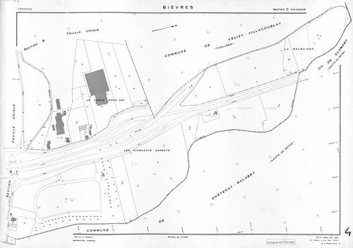 BIEVRES. - Cadastre établi pour 1954, à jour pour 1975 (2ème édition) : plan du tableau d'assemblage ; feuille refaite pour 1954, à jour pour 1979 (3ème, 4ème édition) : plans des sections A-N. [15 plans]. 