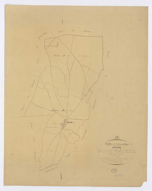 BLANDY. - Plan d'assemblage, ech. 1/10000, coul., aquarelle, papier, 67x52 (1831). 