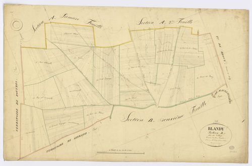 BLANDY. - Section B - Village (le), 1, ech. 1/2500, coul., aquarelle, papier, 68x104 (1831). 