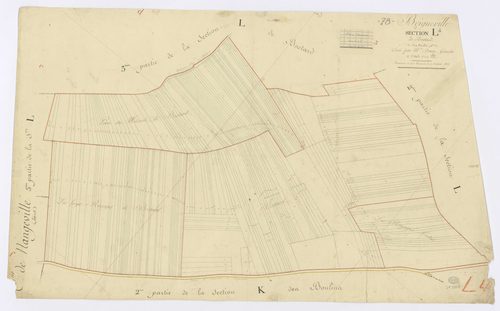 BOIGNEVILLE. - Section L - Bostard, 4, ech. 1/1250, coul., aquarelle, papier, 62x101 (1813). 