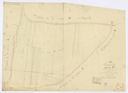 BOIGNEVILLE. - Section P - Friches de Saint-Gervais (les), 3, ech. 1/1250, coul., aquarelle, papier, 65x89 (1813). 