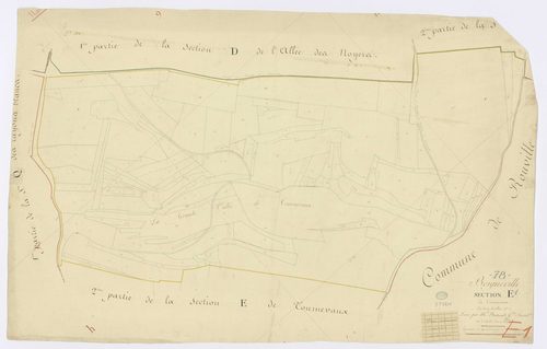 BOIGNEVILLE. - Section E - Tournevaux, 1, ech. 1/1250, coul., aquarelle, papier, 63x97 (1813). 