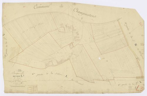 BOIGNEVILLE. - Section L - Bostard, 3, ech. 1/1250, coul., aquarelle, papier, 65x98 (1813). 