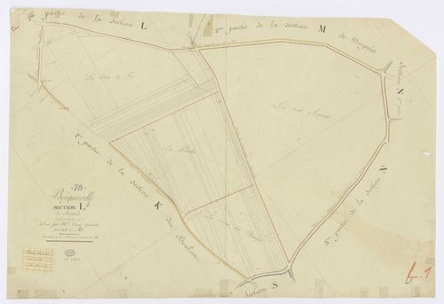 BOIGNEVILLE. - Section L - Bostard, 1, ech. 1/1250, coul., aquarelle, papier, 64x92 (1813). 