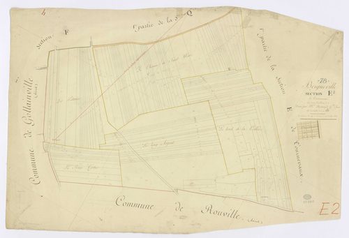 BOIGNEVILLE. - Section E - Tournevaux, 2, ech. 1/1250, coul., aquarelle, papier, 66x96 (1813). 