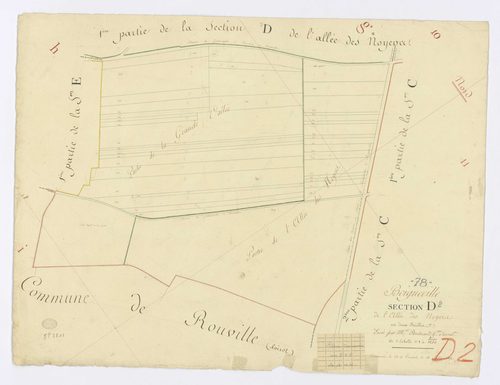 BOIGNEVILLE. - Section D - Allée des Noyers (l'), 2, ech. 1/1250, coul., aquarelle, papier, 51x67 (1813). 