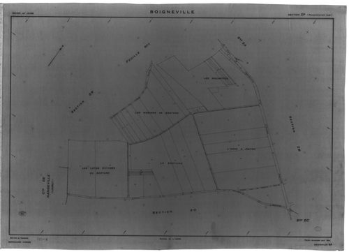 BOIGNEVILLE .- Cadastre révisé pour 1961 : plans de la section AE, section AL, section AM, section ZA, section ZB, section ZC, section ZH, section ZI, section ZL, section ZM, section ZN, section ZO, section ZP, section ZR 1ère feuille, idem 2ème feuille, 