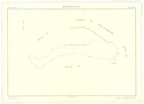 Plans minutes de conservation : BOIGNEVILLE : tableau d'assemblage, ech. 1/10000 (1961), sections AB, AH, AI, AK, AL, AM, AN, ZA, ZB, ZC, ZD, ZE, ZH, ZI, ZK, ZL, ZM, ZN, ZO, ZP, ZR1, ZR2, ech. 1/2000 (1961), sections AC, AD, AE, AO, ech. 1/1000 (1961), NB